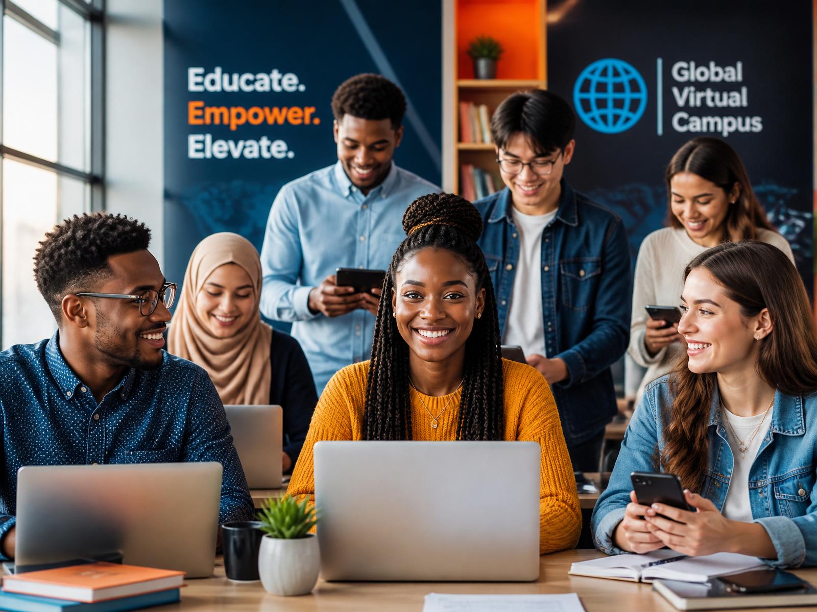 Diverse students learning virtually with Future Works Program